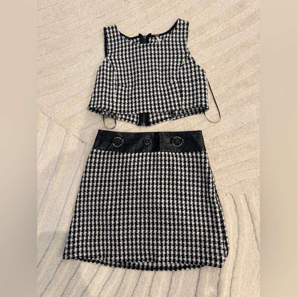 Free People Houndstooth Skirt Set